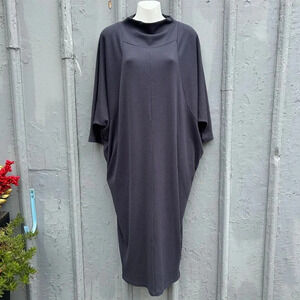 Ayrtight Modern Blue  Grey Ribbed Trapeze Dress, Large